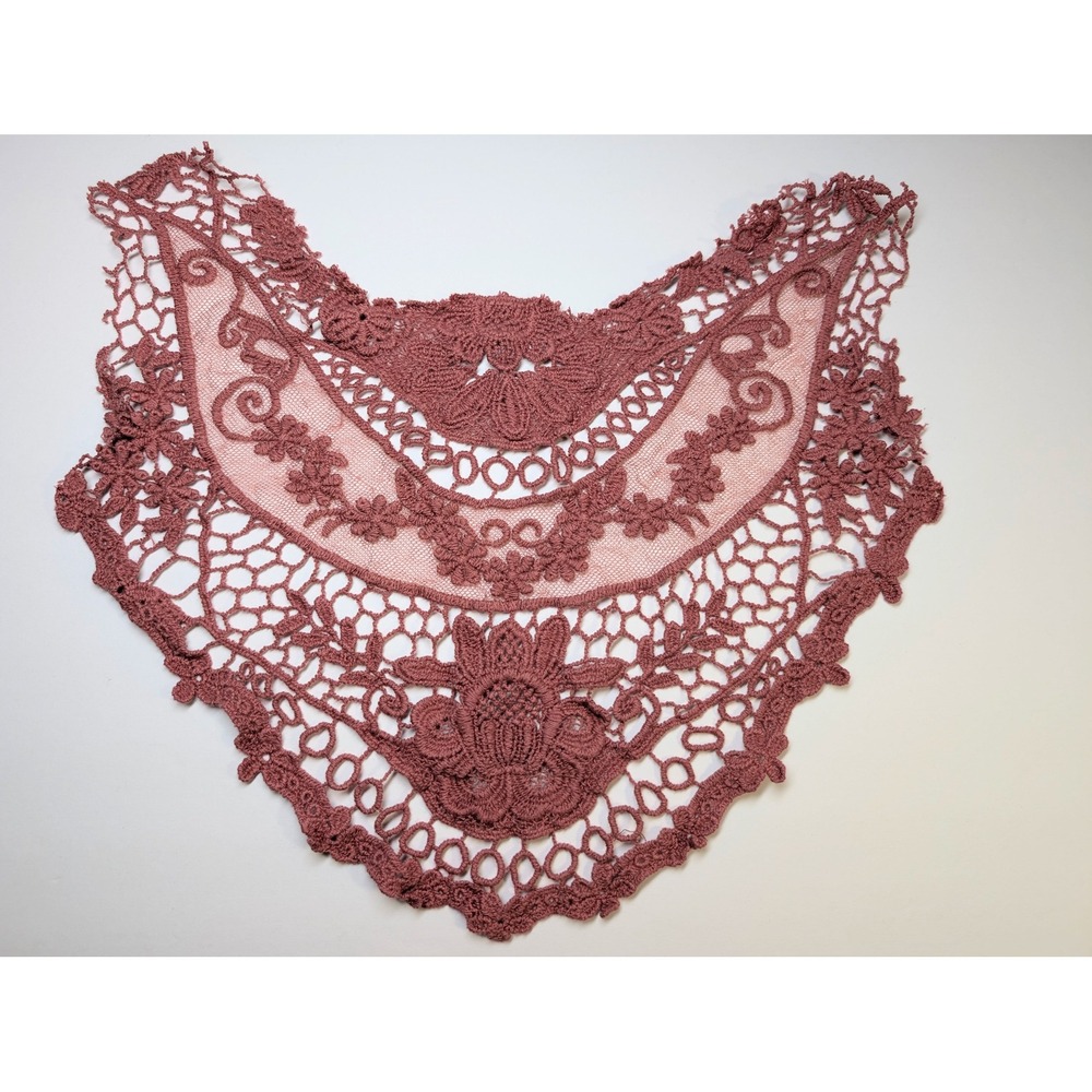 Mauve Floral Lace Cutter Fabric Salvaged Garment Panel Applique Dusty Rose
